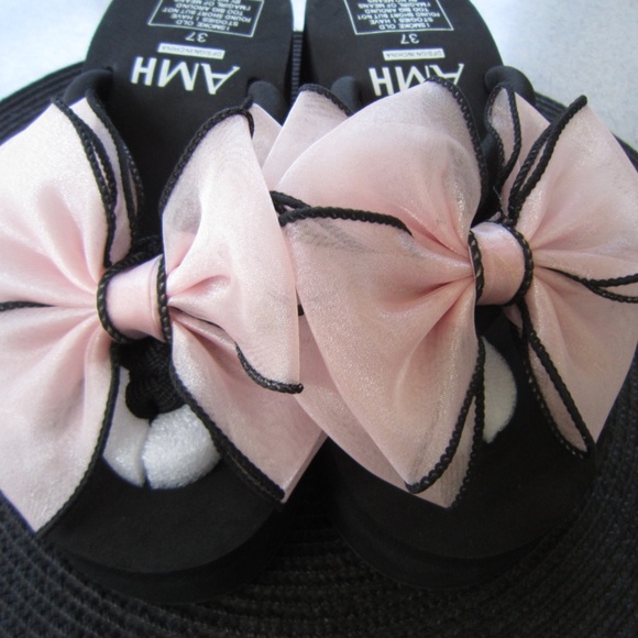 AMH Pink Bow Wedge Flip Flops NWT 7 - Picture 9 of 10